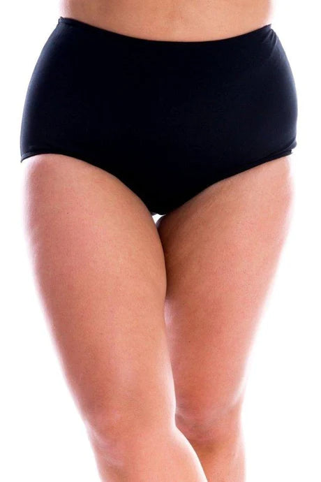 Chlorine Resistant Plain Black High Waisted Bikini Bottoms by Capriosca is available at Rawspice Boutique. 